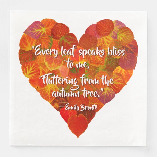 I Love Autumn—Red Aspen Leaf Heart 1, Brontë Quote Napkin (Front)