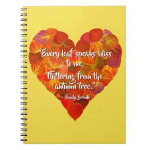 I Love Autumn—Red Aspen Leaf Heart 1, Brontë Quote Notebook