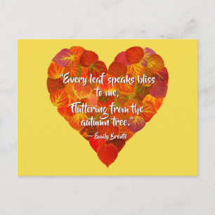 I Love Autumn—Red Aspen Leaf Heart 1, Brontë Quote Postcard