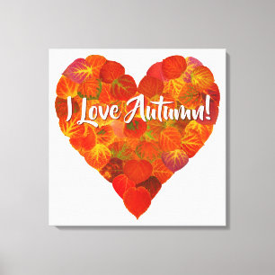 I Love Autumn!—Red Aspen Leaf Heart 1 Canvas Print