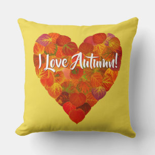 I Love Autumn!—Red Aspen Leaf Heart 1 Cushion