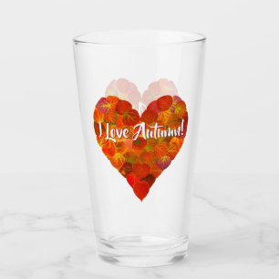 I Love Autumn!—Red Aspen Leaf Heart 1 Glass