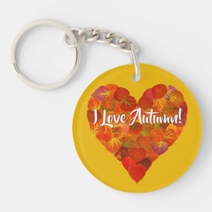 I Love Autumn!—Red Aspen Leaf Heart 1 Key Ring