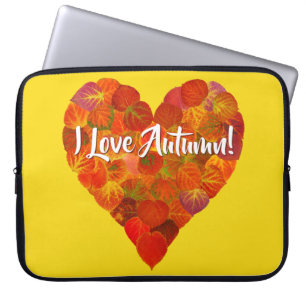 I Love Autumn!—Red Aspen Leaf Heart 1 Laptop Sleeve