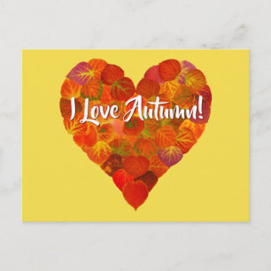 I Love Autumn!—Red Aspen Leaf Heart 1 Postcard