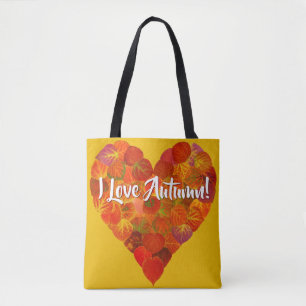I Love Autumn!—Red Aspen Leaf Heart 1 Tote Bag