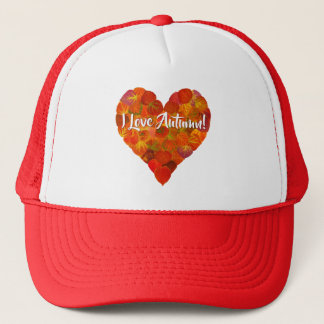 I Love Autumn!—Red Aspen Leaf Heart 1 Trucker Hat