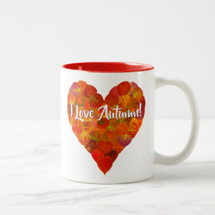 I Love Autumn!—Red Aspen Leaf Heart 1 Two-Tone Coffee Mug