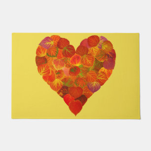 I Love Autumn, Subtle—Red Aspen Leaf Heart 1 Doormat