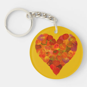 I Love Autumn, Subtle—Red Aspen Leaf Heart 1 Key Ring