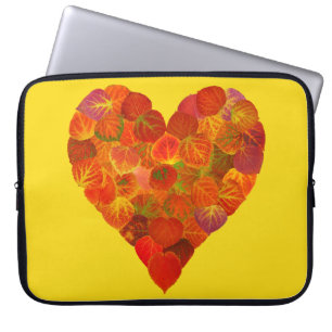 I Love Autumn, Subtle—Red Aspen Leaf Heart 1 Laptop Sleeve