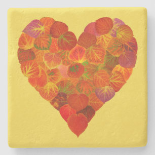I Love Autumn, Subtle—Red Aspen Leaf Heart 1 Stone Coaster