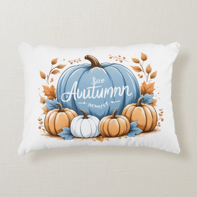 I LOVE Autumn's Dusty Blue and White Pumpkins  Decorative Cushion (Front)