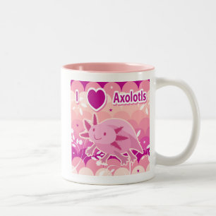 "I Love Axolotls" Pink Axolotl Design Two-Tone Coffee Mug