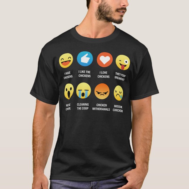 I Love Backyard Chickens Emoji Emoticon Tee Shirt (Front)