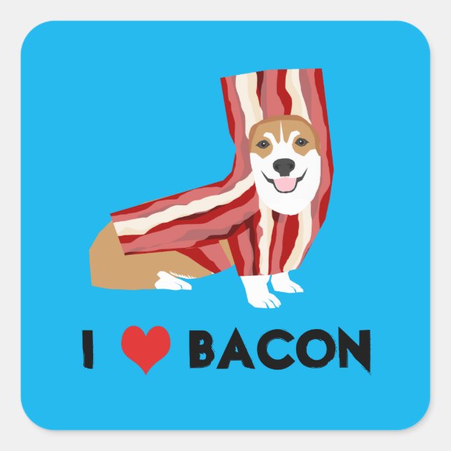 I Love Bacon Corgi Dog Square Sticker (Front)