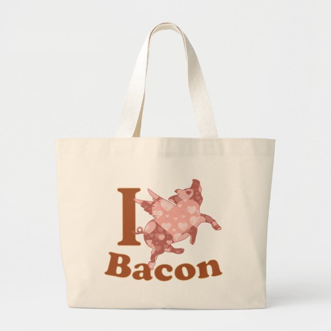 I LOVE BACON flying pig Large Tote Bag (Front)