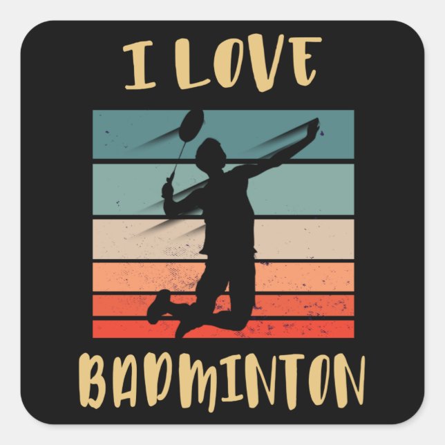I Love Badminton Jump Smash Square Sticker (Front)