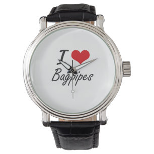 I Love Bagpipes Artistic Design Watch