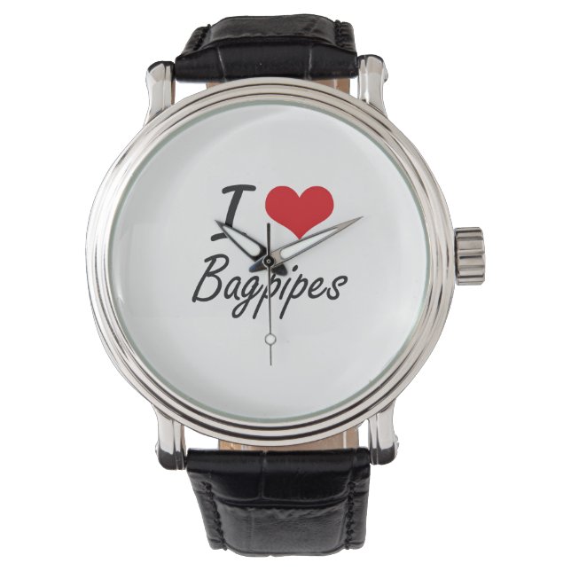 I Love Bagpipes Artistic Design Watch (Front)