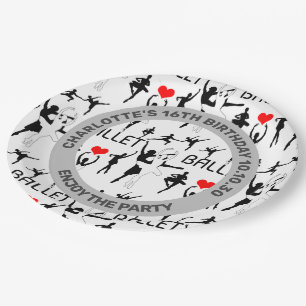 I Love Ballet Pattern. Black Ballet Dancers Paper Plate