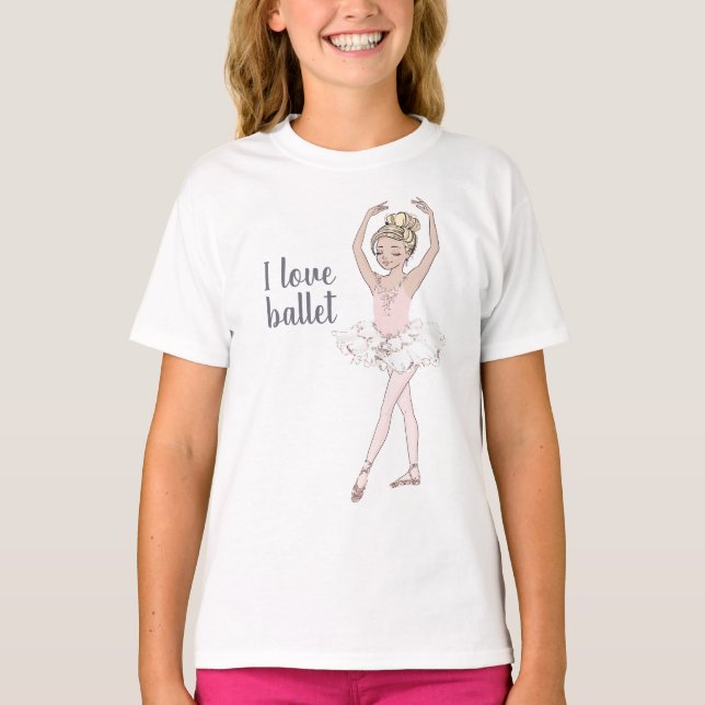 I love Ballet Pretty Gold Glitter Ballerina Dancer T-Shirt (Front)
