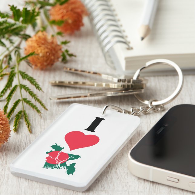 I Love Bangladesh Vertical Heart Country Flag Map Key Ring (Front Right)