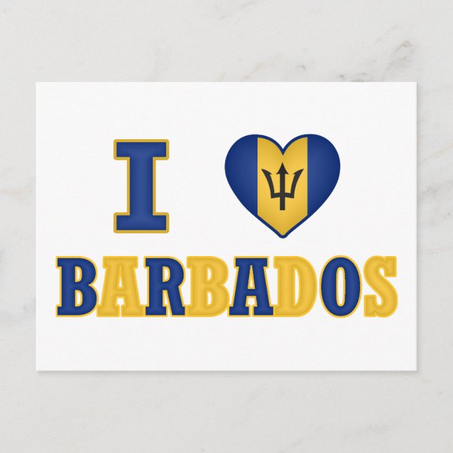 I Love Barbados Heart Flag Design Postcard (Front)