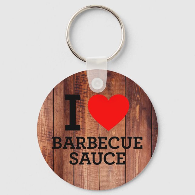 I Love Barbecue Sauce Wood Panels Key Ring (Front)