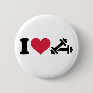 I love barbell dumbbell 6 cm round badge