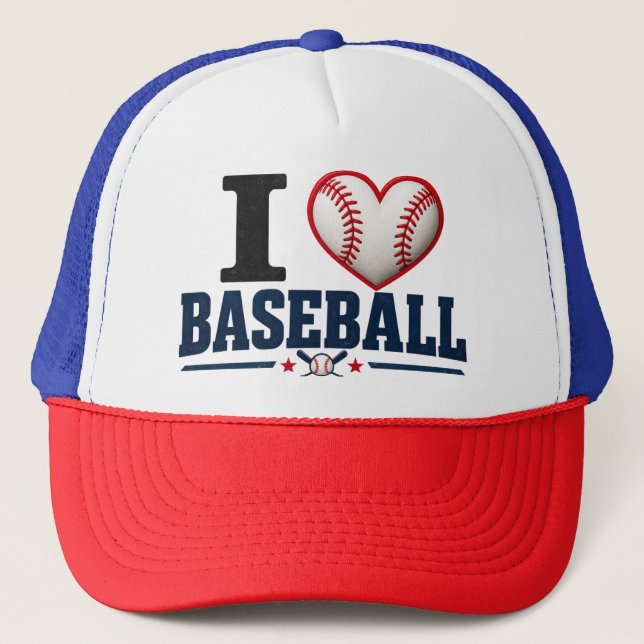 I Love Baseball Cap | Baseball Fan Game Day Hat (Front)