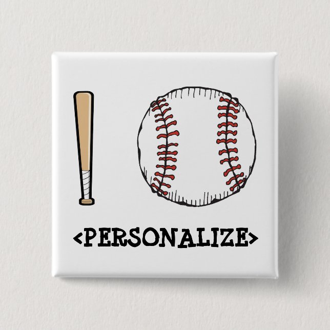 I Love (Baseball), <PERSONALIZE> 15 Cm Square Badge (Front)