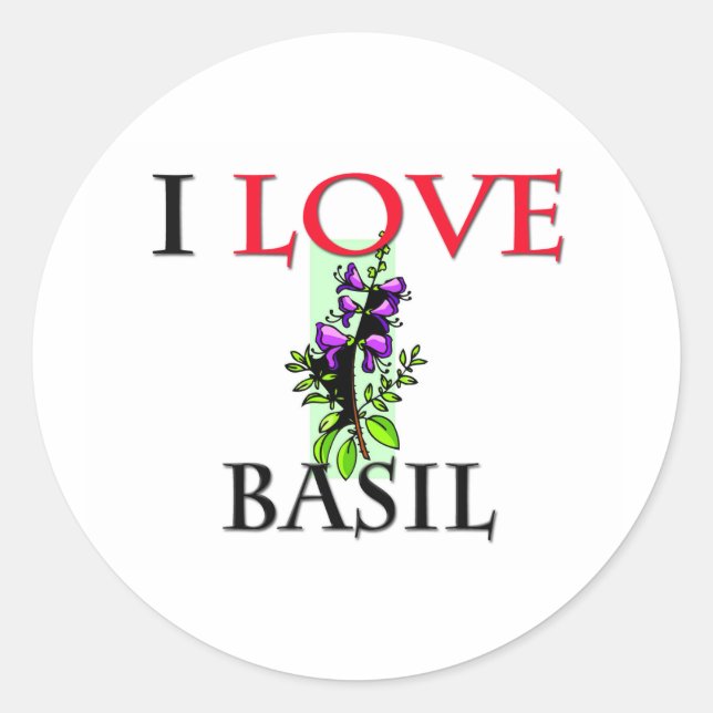 I Love Basil Classic Round Sticker (Front)