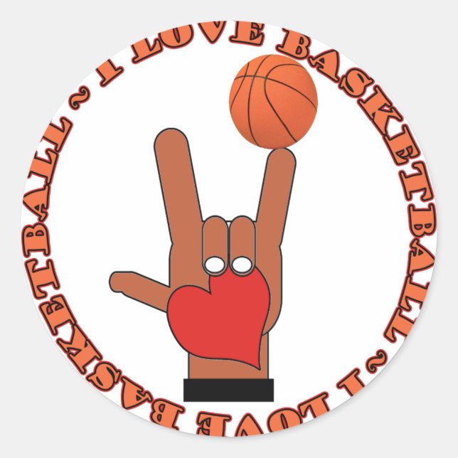 I LOVE BASKETBALL ASL SIGN CLASSIC ROUND STICKER (Front)