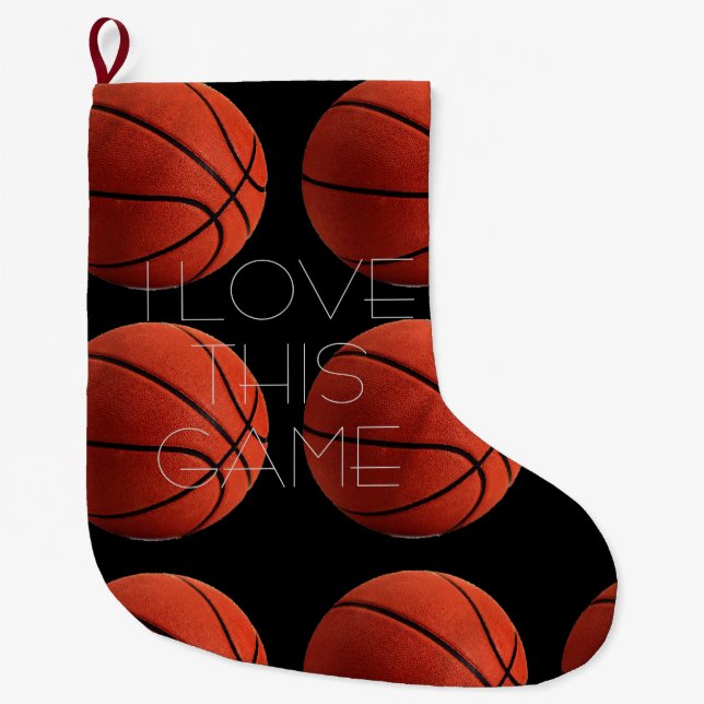 I Love Basketball Close-Up Large Christmas Stocking (Front)