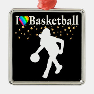 I LOVE BASKETBALL DESIGN METAL TREE DECORATION