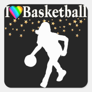 I LOVE BASKETBALL DESIGN SQUARE STICKER