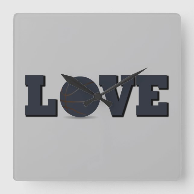 I Love basketball game Square Wall Clock (Front)