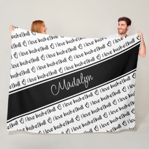 I love basketball text pattern black white fleece blanket