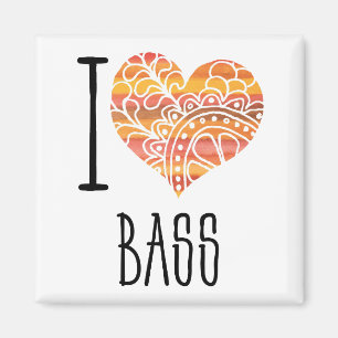 I Love Bass Orange Mandala Heart Magnet