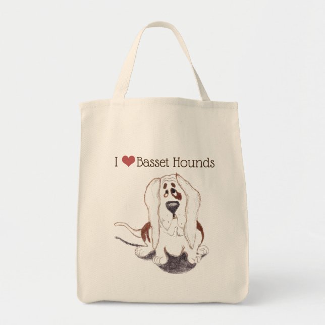 I love Basset Hounds grocery tote (Front)