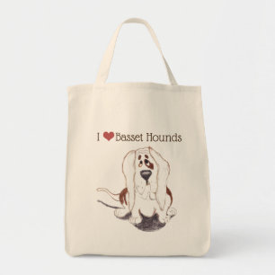 I love Basset Hounds grocery tote Bag
