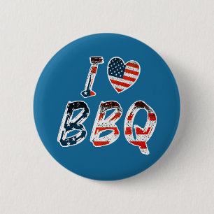 I Love BBQ, American Patriotic 6 Cm Round Badge