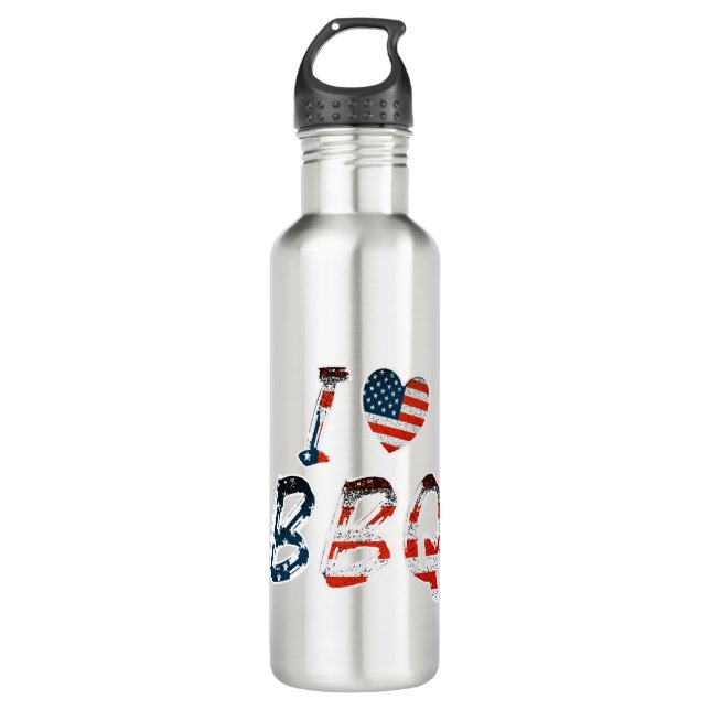 I love BBQ, American patriotic 710 Ml Water Bottle (Front)
