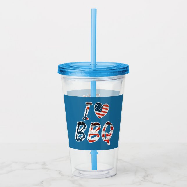 I love BBQ, American patriotic Acrylic Tumbler (Front)