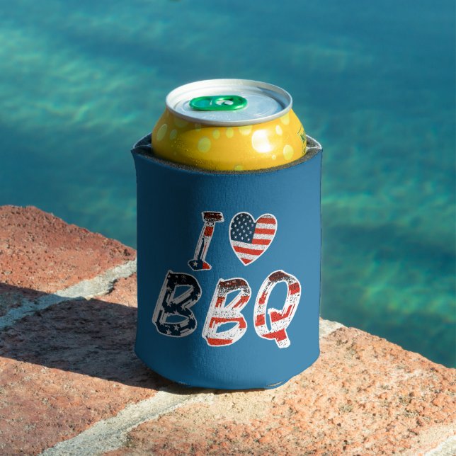 I love bbq, American patriotic Can Cooler (In Situ Pool)