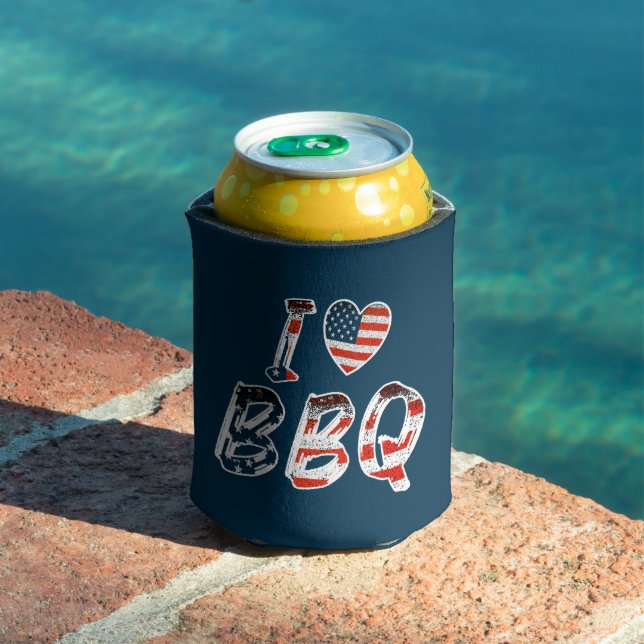 I love bbq, American patriotic Can Cooler (In Situ Pool)