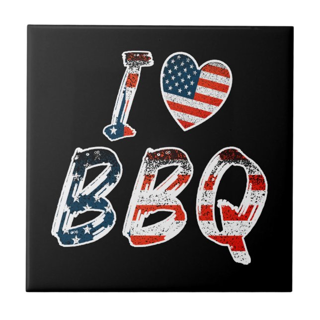 I love bbq, American patriotic Ceramic Tile (Front)