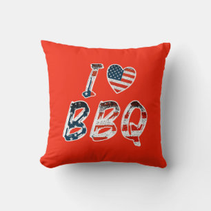 I Love BBQ, American Patriotic Cushion