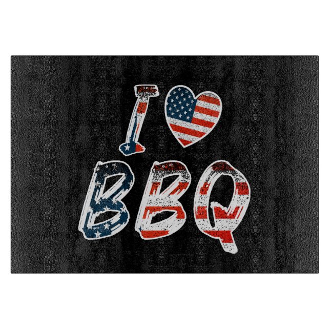 I Love BBQ, American Patriotic Cutting Board (Front)